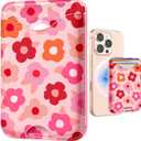 Shorogyt Compatible with Magsafe Wallet Magnetic Card Holder - Little Flower Phone Wallets for Women Girls Cute Pattern for iPhone 16/15/14/13/12 Series Slim for Apple Mag RFID Magnet, Fit 3 Cards