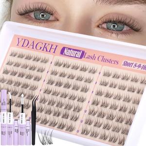 Short Lash Clusters Kit 8-9-10mm Velure Natural Eyelash Clusters Kit Clear Band Wispy Cluster Eyelash Extensions CC Curly Invisible Individual Lashes with Clear Lash Bond and Seal for Beginner Daily