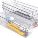4 PCS Clear Plastic Drawer Organizer, Desk Drawer Divider Organizers and Storage Bins for Makeup, Jewelry, Gadgets for Kitchen, Bedroom, Bathroom, Office (9.0"x3.0"x2.2")