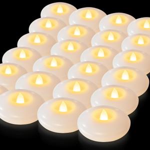 5plots Flameless Floating Candles 3 Inches White Waterproof Led Tealights for Wedding Vases Centerpieces Party Proposal Pool Decor Decoration 200 Hour (48 Pack)