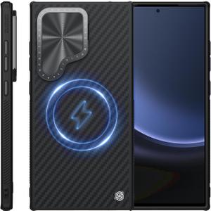 Nillkin for Samsung Galaxy S24 Ultra Magnetic Case Carbon Fiber with Camera Cover Metal Kickstand, Compatible with Magsafe, for Samsung S24 Ultra 5G 6.8''