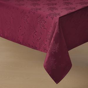 Romanstile Christmas Jacquard Rectangle Tablecloth - Burgundy Waterproof Damask Rose Floral Pattern Decorative Table Cloth, Heavy Weight Fabric Table Cover for Dining/Party/Holiday - 60 x 84 Inch