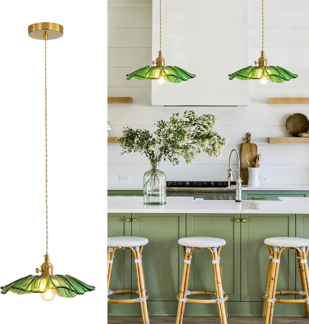 Pendant Light Kitchen Lights Glass Hanging Light Fixture Folwer Light Pendant Lights Modern Lighting for Bedroom Kitchen Hallway Bathroom Green Sunflower