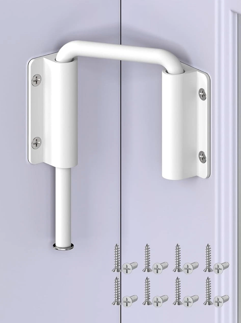 Multi-Angle Sliding Door Loop Lock, 90/180 Degree Aluminum Alloy Patio Lock Latch for Single/Double Barn Door, Window, Closet, Fence, Shed - Home Security U-Bolt Locks (White-2PCS)