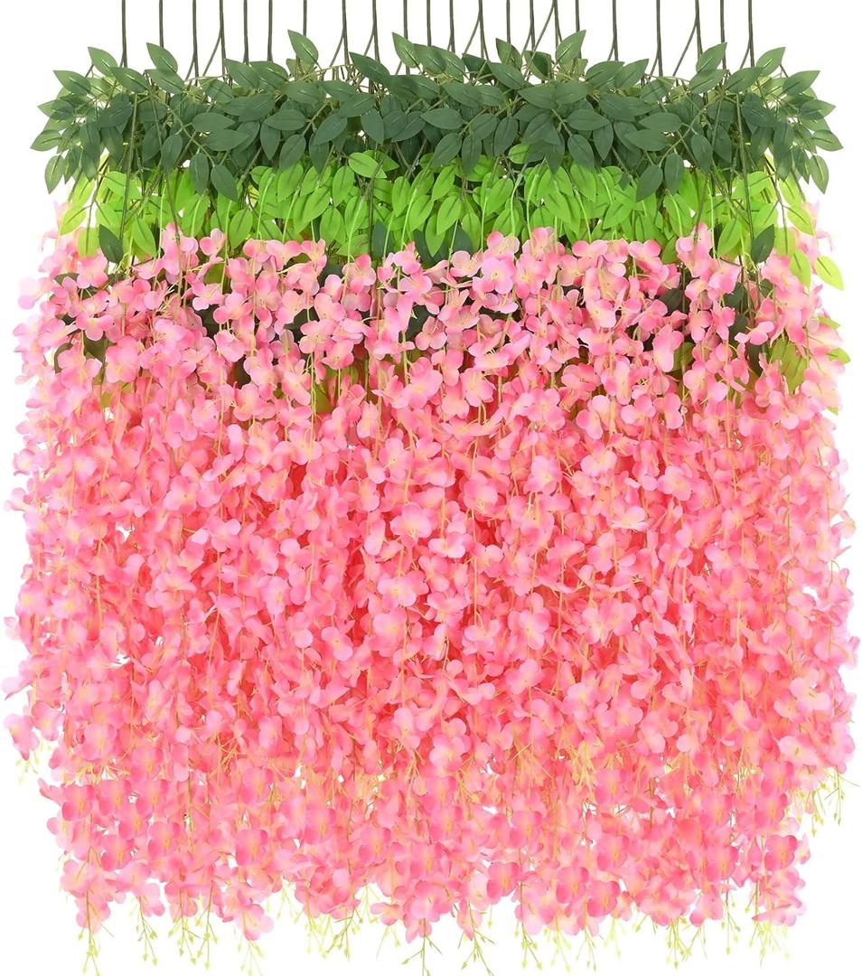 BLEUM CADE 36Pcs Deep Pink Fake Wisteria Hanging Flowers, 3.6Ft/Pcs Artificial Wisteria Garland, Hanging Flowers for Wedding Party Home Backdrop Wall Decoration