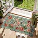 Tinideya Floral Kitchen Rug Set of 3 Boho Farmhouse Area Rugs Sage Green Washable Door Mat for Entryway Kitchen Floor Bathroom Laundry Front Porch Decor 17"x47"+17"x29"(Green)