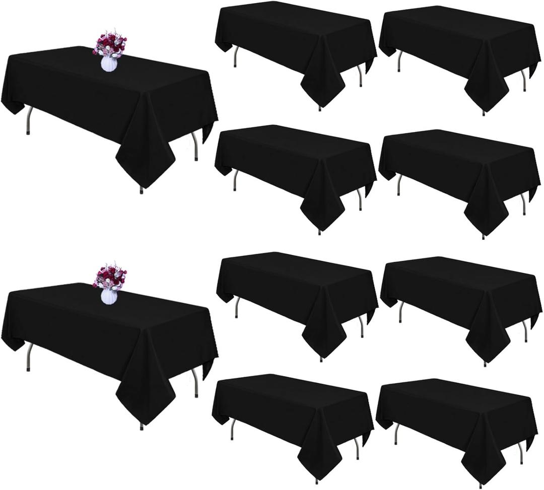 12 Packs Black Tablecloths 60x102 Inch Fabric Rectangular Tablecloths for 6 Foot Rectangle Tables, Wrinkle Resistant Polyester Washable Table Cloth Rectangle Table for Wedding Party