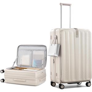 Hanke 26 Inch Expandable Luggage Top Opening Checked Bag Luggage Hard Shell Suitcases with Wheels Lightweight Travel Luggage Heavy Duty Luggage Suitcase with Lock for Woman Men-Ivory White