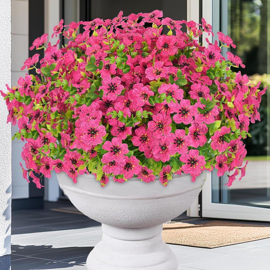 Elyum Artificial Flowers for Outdoors, 9 Bundles Artificial Plants & Flowers Outdoor, UV Resistant Faux Flowers Outdoor Fake Flowers for Outside Porch Window Box Decoration(Rose Red)
