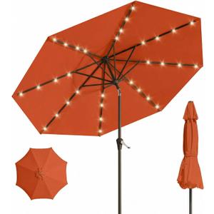 10FT Solar Umbrella 32 LED Lighted Patio Umbrella Table Market Umbrella w/Tilt and Crank, UV-Resistant Outdoor Umbrella for Pool, Garden, Deck, Terracotta