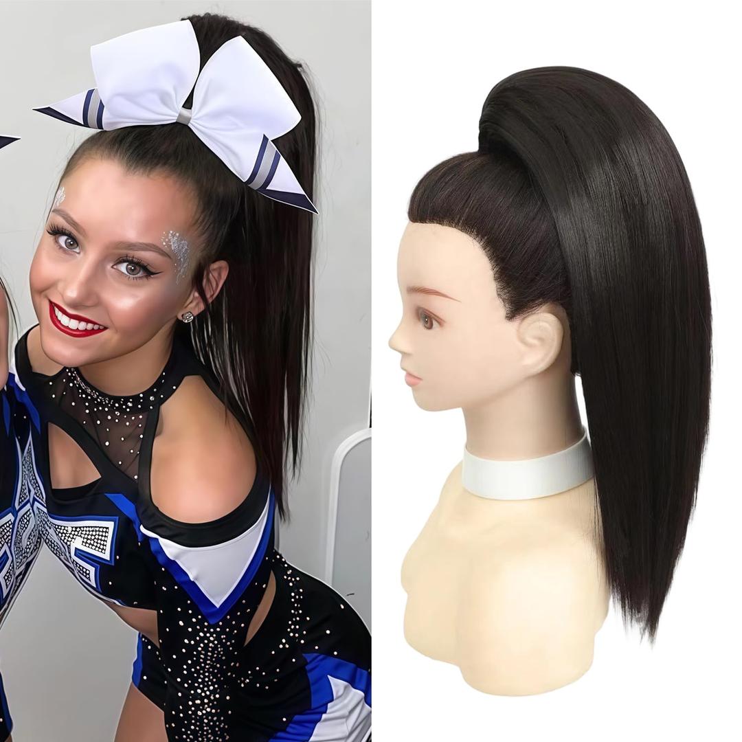 Cheer Hairpiece All Star Straight Cheer Ponytail Cheer Hair for Cheerleader Competition 200% density,Thick and Soft Hair,Dark Brown (18 Inch)
