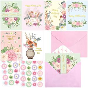 Fancy Land Happy Mothers Day Cards with Envelopes 12PCS Gold Foil Mother's Day Gift Cards Boho Floral Blank Inside