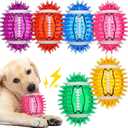 Gemscream 6 Pcs 4.5'' Spiky Squeaker Colorful Football Dog Toys for Medium Large Dogs Toys Heavy Duty Rubber Chew Toy for Aggressive Chewers Spiky Ball Fetch Toy for Training Clean Teeth Outdoor