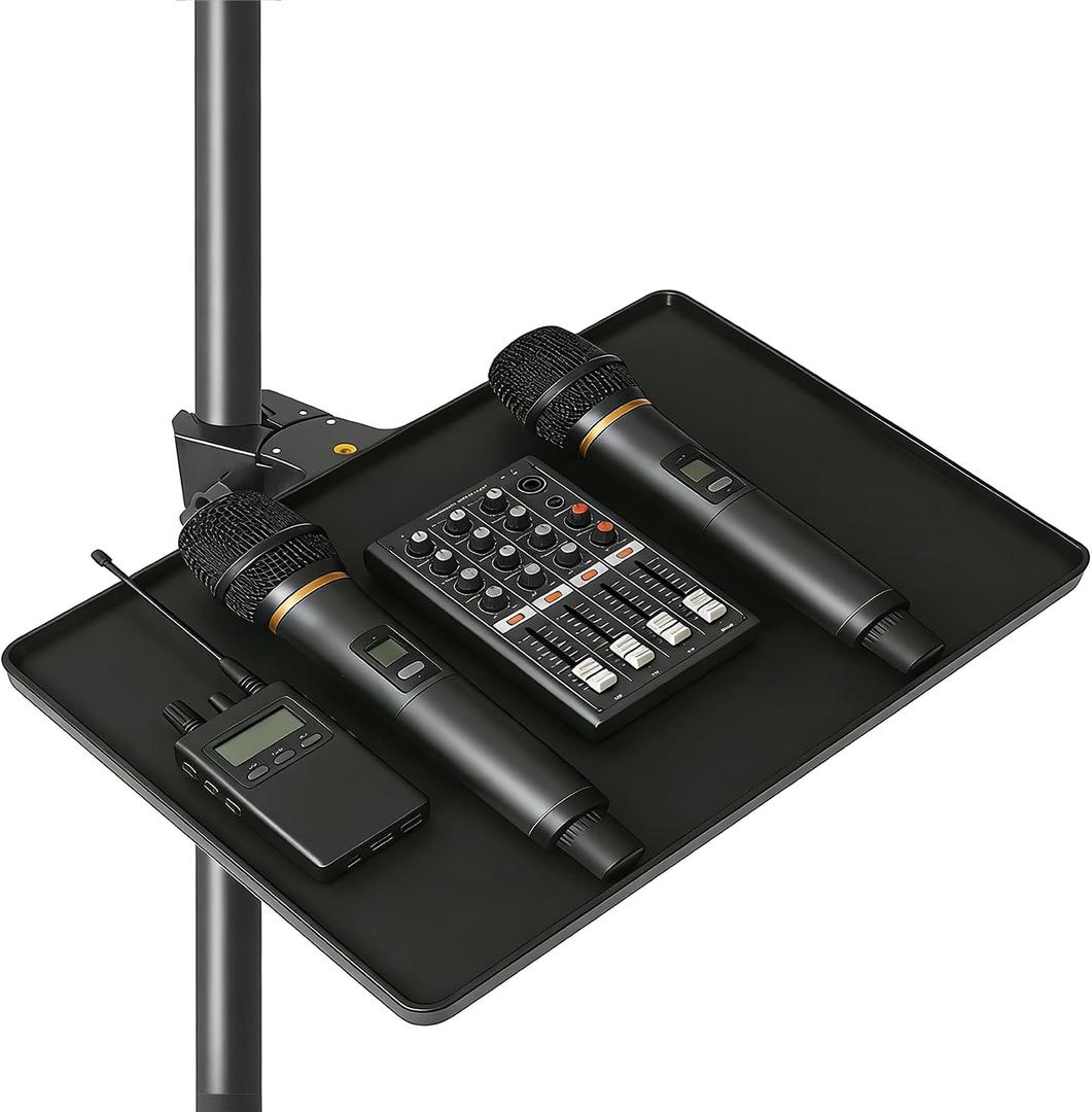 Microphone Stand Tray,Clamp on Shelf for TikTok,Most Mic Stands,10.8"x8.0" Large Tripod Shelf Table,Clip on Tray,Music Stand Accessories,Lash Tray Holder for Salon,Live Streaming,Recording,Concert