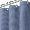 Stall Waffle Shower Curtain Moonlight Blue Cotton Fabric Texture Heavyweight Shower Curtains for Narrow Bathroom,Washable,48Wx72L