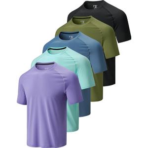 5 Pack Men’s Active Quick Dry Crew Neck T Shirts | Athletic Running Gym Workout Short Sleeve Tee Tops Bulk (L)