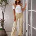 GRAPENT Womens Flare Jeans High Waisted Wide Leg Baggy Jean for Women Stretch Denim Pants (Beige, M)