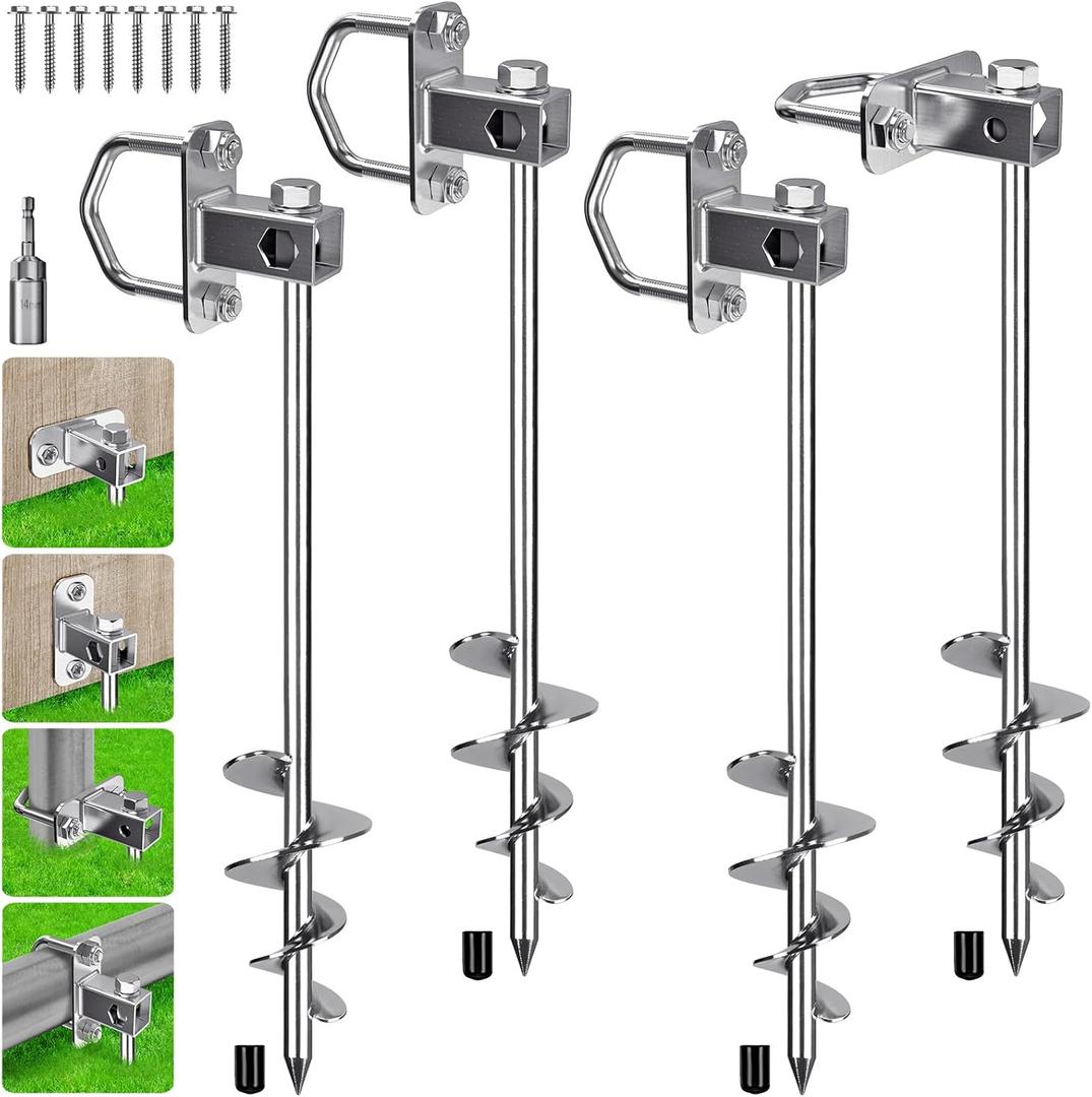 BeneLabel 2/4 Pack 18" 30" Ground Anchors Screw in Mobile Home Anchors Kits 2.8" Wide Tapered Spiral Trampoline Anchor Set with Bracket Swing Set Anchor for Playset, Tent, Shed, Fence, Swingset