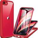 Miracase for iPhone SE Phone Case 3rd/2nd Generation 2022 2020 Full-Body with Built-in Glass Screen Protector, Heavy Duty 360 Protective Shockproof Bumper Cover for iPhone 8/SE 4.7 Inch, Red