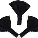 Set of 4 Wide Cotton Head Band Solid Boho Yoga Style Soft Hairbands - Black