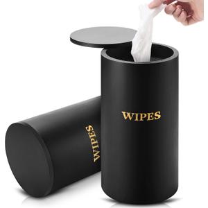 Refillable Wet Wipes Dispenser Disinfecting Wipe Container with Magnetic Lid Stylish Decorative Bamboo Holder for Bathroom Kitchen Countertop Home Office Storage Cleaning(Black)