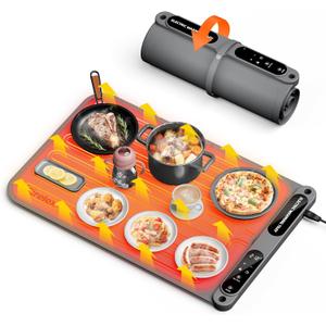 Firelex Food Warming Mat for Buffet, Silicone Food Warm Mat with Timer & 7-Temp Settings, 8s Fast Heat, The Keep Meals Warm for Parties, Family Dinners, Gray