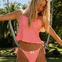 seamoly Women's Tankini Sets Sexy Open Back Two Piece Swimsuit High Cut Side Tie Thong Bathing Suit Floral Gingham Bikini