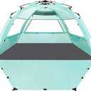 WhiteFang Deluxe XL Pop Up Beach Tent Sun Shade Shelter for 3-4 Person, UV Protection, Extendable Floor with 3 Ventilating Windows Plus Carrying Bag, Stakes, and Guy Lines (Mint Green)