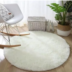 Chicrug Fluffy White Round Area Rugs for Girls Bedroom, 4x4 Feet Shaggy Circle Area Rug for Living Room, Soft Fuzzy Carpets for Princess Room, Cute Rug Kids Circular Playmats for Baby Nursery Home