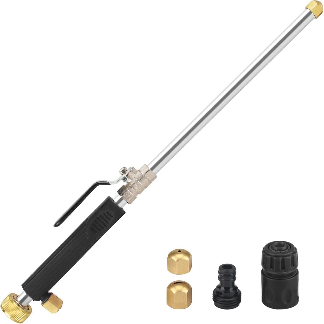 Jet Nozzle for Garden Hose, High Pressure Washer Hose Nozzle, Power Washer Wand with 2 Different Nozzles and Hose Quick Connectors for Car Washing, Garden Cleaning, Patio (Black)