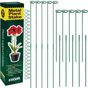 10 Pack Height Adjustable Plant Support Stakes (17" or 32" Inches), Metal Plant Stakes for Indoor Outdoor Plants, Tall Plant Stick Support Ring Cages for Garden Flower Amaryllis Orchid Gladiolus
