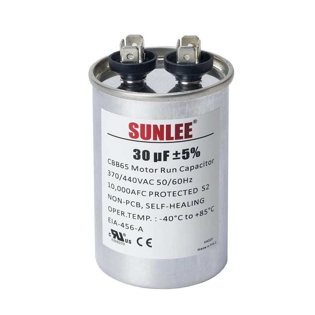 SUNLEE UL Recognized 30 uF (30 MFD) 370/440 VAC CBB65 Run Capacitor, 50/60 Hz, Reliable Replacement for AC Condenser Fan Motor, Heat Pump or Pool Pump