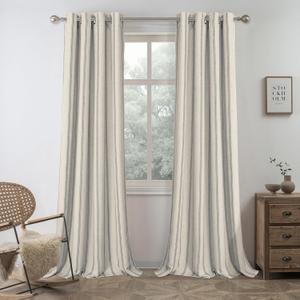DriftAway Farmhouse Linen Blackout Curtains 84 Inches Long for Bedroom Striped Double Layer Thermal Insulated Sound Reducing Lined Grommet Rustic Drapes for Living Room 2 Panels W52 x L84 Gray