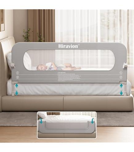 NBHOOHOO Bed Rail for Toddlers – 71" Swing Down Bed Guard with Double Crossbar Stability, GapFree AntiPinch Design for Queen & King Size Beds, Quick NoTool Install (Gray, 71in)