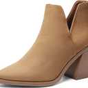 DREAM PAIRS Women's Ankle Boots Chunky Heel Pointed Toe Short Booties Shoes (9.5, Light Brown-suede)