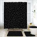 Onalasyc 4 Pcs Cheetah Shower Curtain,Black Leopard Animal Print Bathroom Sets,Cheetah Bathroom Decor Set with Shower Curtain and Rugs,Bathroom Sets Complete,Set de baño,with 12 Pcs Hook