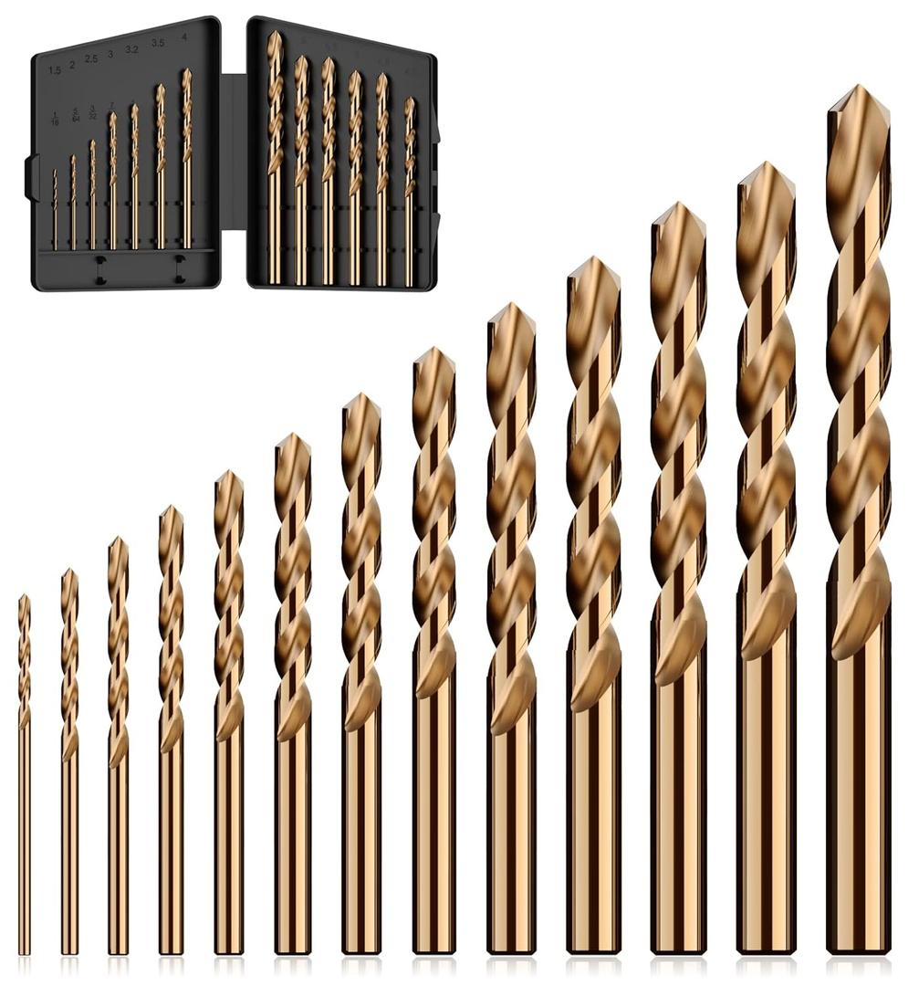 Cobalt Drill Bit Set, 6Pcs M35 High Speed Steel Jobber Length Drill Bit Kit for Hardened Metal, Stainless Steel, Cast Iron, Wood and Plastic, with Index Storage Case, 1/16"-1/4"