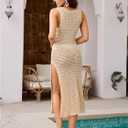 Verdusa Women's Hollow Out Crochet Beach Dress Thigh Split Bodycon Long Tank Dresses (Beige, M)