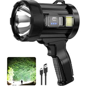 Rechargeable Spotlight, 99,000 Lumens Super Bright Handheld Led Flashlight, Outdoor Spot Light with Cob Light and Solar Panels for Boating Camping