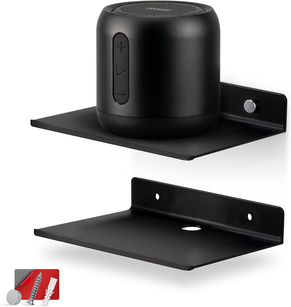 BRAINWAVZ 2-Pack 6" Floating Metal Wall Shelf for Books, Organizer, Speakers, Plants, Cameras, Books, Decor Display, Storage, Routers & More Wide Universal Holder Shelf (Black) (6" Black Shelf)
