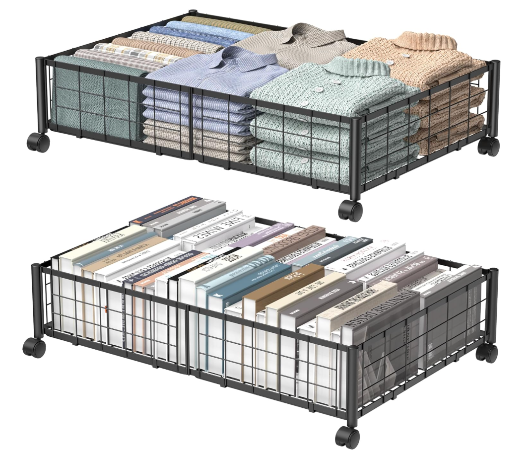 Hleelomi Under Bed Storage with Wheels, 360° Rotating, NoAssembly Underbed Storage Containers, 2PACK