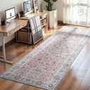 Runner Rug for Kitchen Hallway 2x6 Washable Non-Slip, Soft Boho Floral Carpet Low Pile Vintage Long Kitchen, Bedroom, Laundry, Bathroom, Living Room Rugs (Pink)