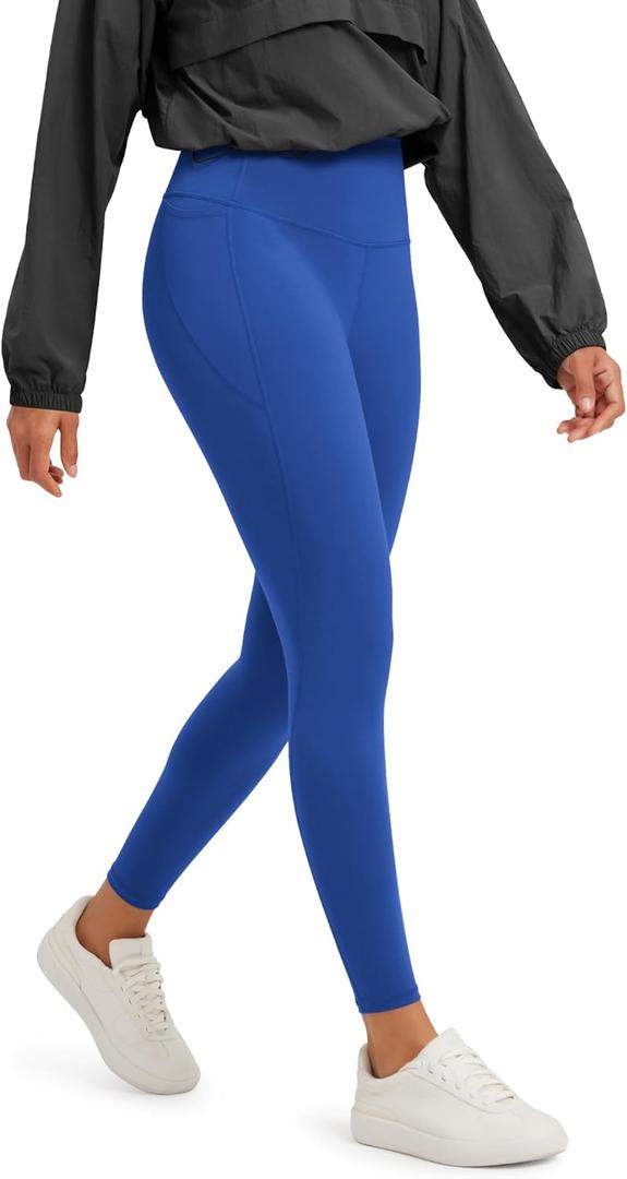ODODOS Tummy Control 7/8 Compression Leggings for Women 25" High Waist Workout Yoga Pants with High-Positioned Pockets, Royal Blue, Large (Blue, L)
