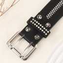 Women's Vintage Zip Rivet Studded Belts PU Leather Western Punk Waist Belts for Jeans (Black)