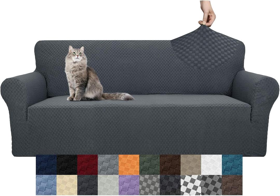YEMYHOM Couch Cover Latest Jacquard Design High Stretch Sofa Covers for 3 Cushion Couch, Pet Dog Cat Proof Slipcover Non Slip Magic Elastic Furniture Protector (Sofa, Dark Gray) (Large (71"-91"))