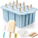 Popsicles Molds, MEETRUE 12 Pieces Silicone Popsicle Molds Easy-Release BPA-free Popsicle Maker Molds Ice Pop Molds Homemade Popsicle Ice Pop Maker with 50PCS Popsicle Sticks+Cleaning Brush, Cavties Blue