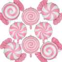 Sweet Candy Balloon Xmas Christmas Set Swirl Lollipop Mylar Foil Balloons Candies Candyland Theme Halloween Birthday Party Decor Supplies, 8 Pcs, Pink