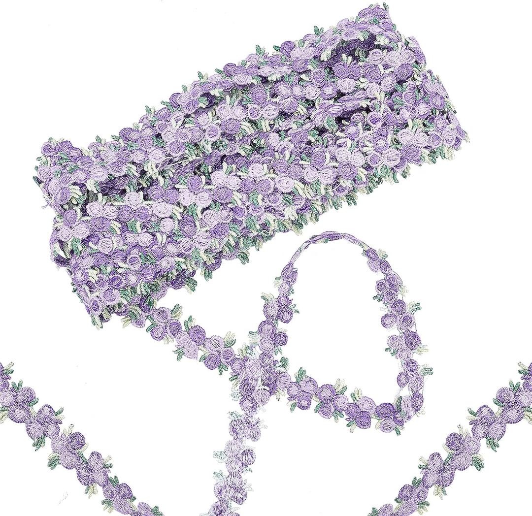 GORGECRAFT 5 Yards Flower Trim Ribbon Purple Flower DIY Lace Applique Sewing Craft Lace Edge Trim for Wedding Dresses Embellishment DIY Party Decor Clothes