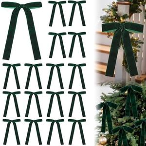 Glitinsel Dark Green 24 Pcs Velvet Bows Christmas Tree Ornaments Valentines Day Bows Decoration for Garland Home Coquette Wedding Decor (5 x 7 Inch,Width of 1")
