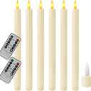 6PCS Flameless Taper Candles with 3D Flickering Flame Battery Operated Candles with 2 Remote with Button Cell Battery 10 Inch Ivory LED Candlesticks Window Candle for Christmas Home Decor